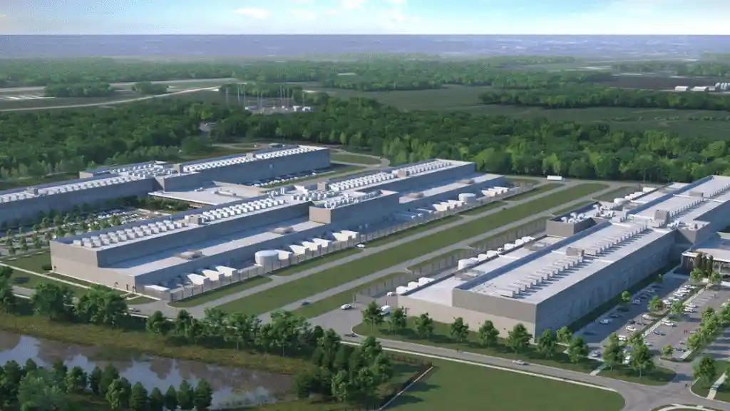 Photo: aerial shot of a data center.