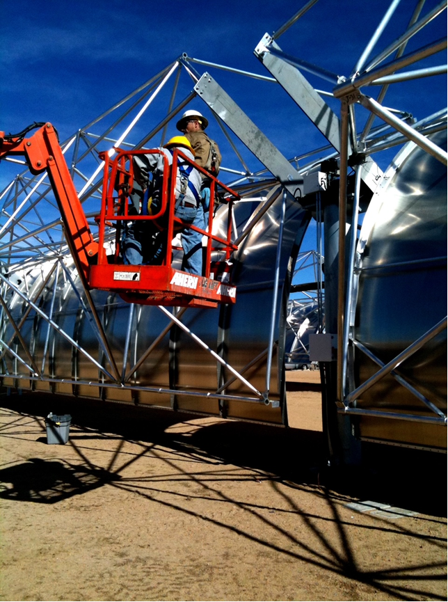 Photo: installation of rotary actuators at Nevada Solar One, Boulder City, NV.